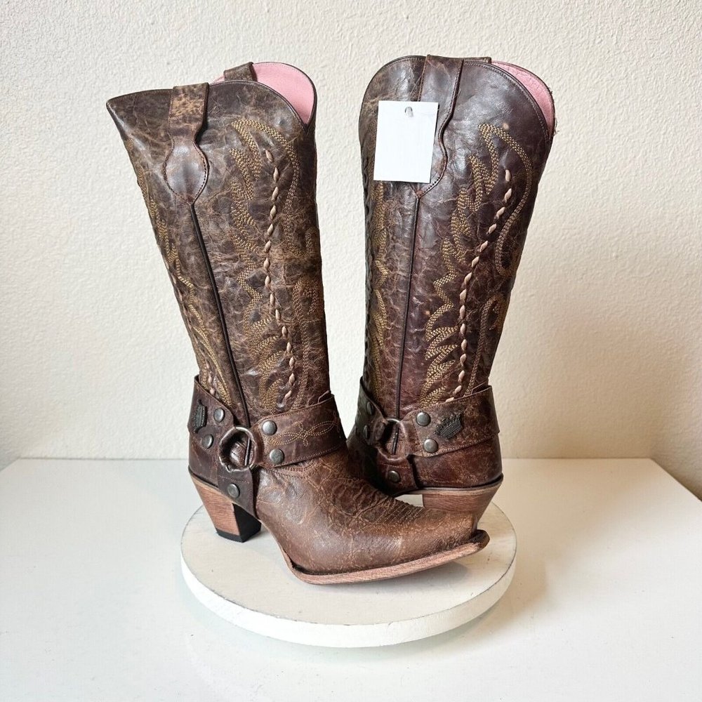 EUC Junk Gypsy Lane VAGABOND Boots 10 Brown Distressed Snip Toe Western Cowboy